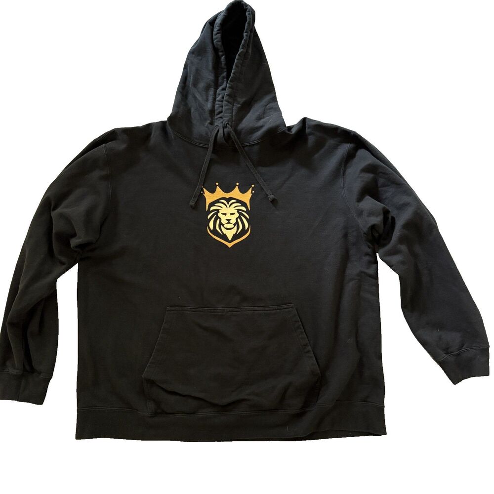 Black Hoodie Mens 2XL Port & Company Gold Royal Crowned Lion Streetwear Pullover